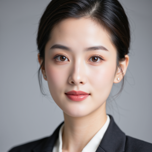 三十五岁左右女性咨询师头像，穿浅色职业套装，黑色背景，专业商务形象